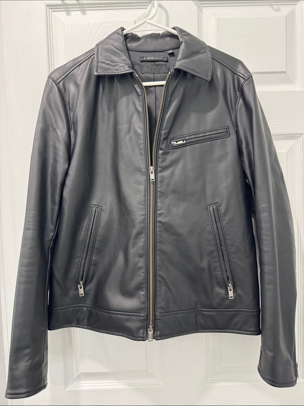 Men's Black Leather Zip-Front Jacket, From Uniqlo